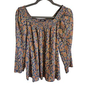 Chaps Woman Size M Brand New Floral Gauzy Peasant Shirt 3/4 Sleeves Smocking